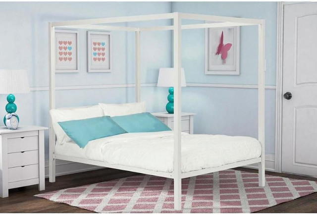 DHP Modern Metal Canopy Poster Bed, Full, Off White in Beds & Mattresses in Mississauga / Peel Region - Image 3