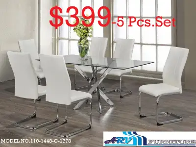 KITCHEN TABLE CHAIR TEMPERED GLASS CHROME LEGS ARV FURNITURE, View more