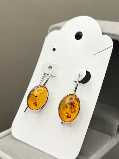 Natural Amber Drop Earrings-Sterling Silver, View more