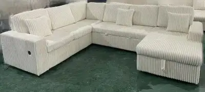 Soft Plush Corduroy L-Shape Sofa with Built-in USB, View more
