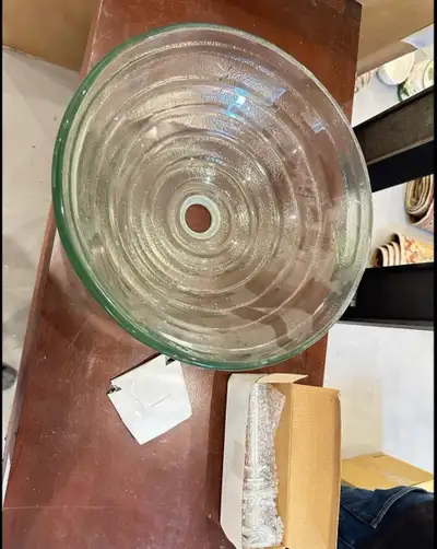 Glass vessel sink with drain, View more
