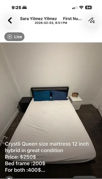 Crystli Queen Mattress and Bedframe, View more