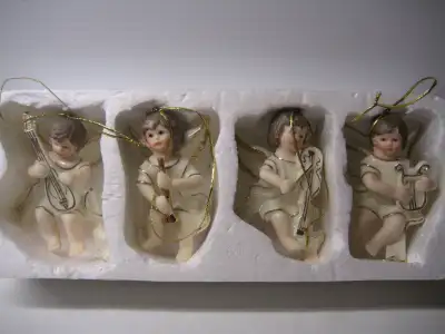 4 White Porcelain Angels Christmas Tree Ornaments, View more