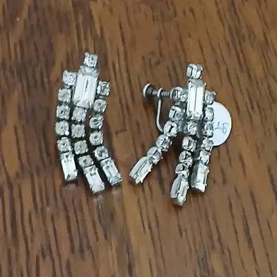 Vintage Sterling Rhinestone Drop Screwback Earrings, View more