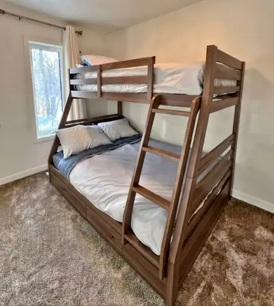 Solid Wood Twin-over-Full Bunk Bed with Storage, View more