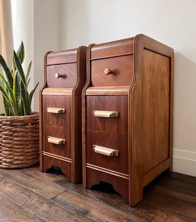Beautiful Set of Art Deco Nightstands / Bedside Tables, View more
