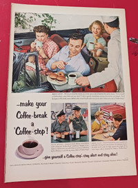 CLASSIC 1953 COFFEE BREAK ORG VINTAGE AD / FOLKS IN CONVERTIBLE