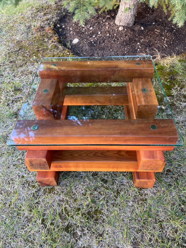Solid Teak Coffee Table w/ Rounded Edge Heavy Duty Glass Top Coffee