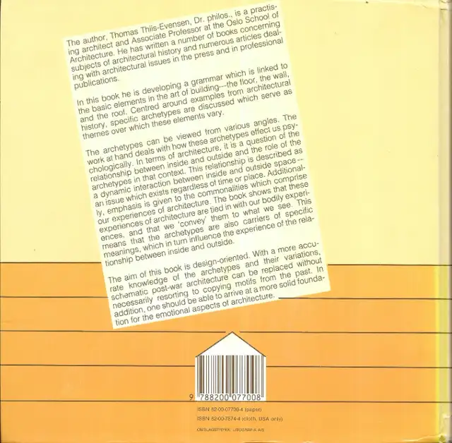 ARCHETYPES IN ARCHITECTURE by Thomas Thiis-Evensen - 1987 Hcvr in Non-fiction in Ottawa - Image 3