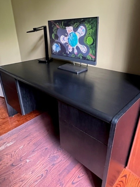 Black Wood Office Desk with 4 drawers and one file cabinet | Desks |  Markham / York Region | Kijiji