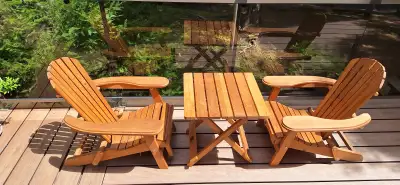 Folding Muskoka Chairs and table, View more