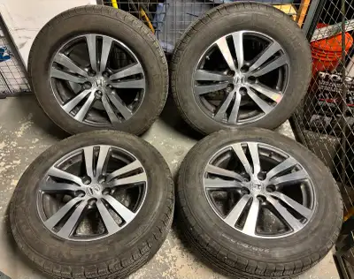 Set of 4 rims and all season tires Rims: 18” OEM Honda rims, 5x120 bolt pattern, with TPMS sensors -...