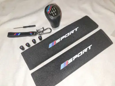 Gear knob, Seatbelt pad, Key chain, Tire air vakve covers.