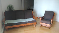 Divan & fauteuil en bois vintage/Vintage Wooden sofa & armchair