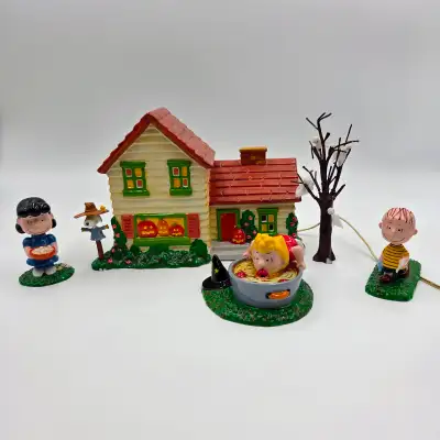 Dept 56 Peanuts Halloween Party Set Of 5 House Sally Linus Lucy Snoopy Tree Read. You Have Great Tas...