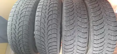 Set of 4 winter tires on rims, 215 60R17. Great shape, lots of tread left, no issues, balanced and r...