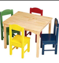 Amazon Basics Kids Wood Table and 4 Chair Set, Natural Table, As
