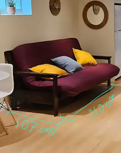 Solid dark Wood Futon Sofa Bed – Excellent Condition – $200 OBO, View more