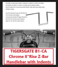 (NEW) TIGERSGATE Chrome 8" Rise Z-Bar Handlebar Harley 2007-2024