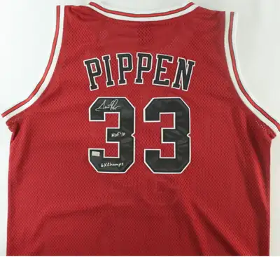 Scottie Pippen signed Bulls jersey with multiple inscriptions, View more