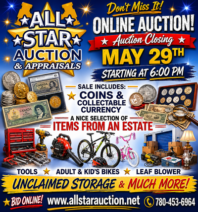 EDMONTON:  Timed Online Estate & Consignment Auction-May 29@6pm, View more