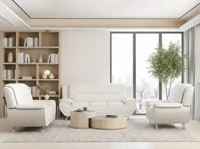 White Leather Sofa Set – Modern 3 Piece Living Room Design, View more