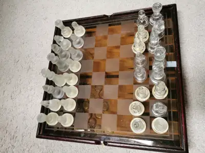 Glass chess and backgammon set and - 2 extra boards, View more