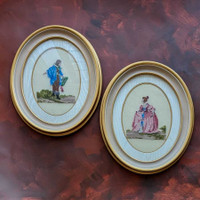Vintage Victorian Oval Needlepoint Pictures. Oval Gold Pictures