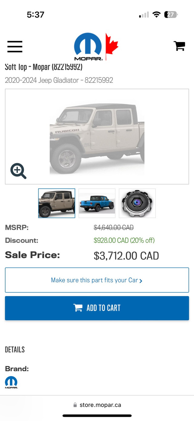Jeep Gladiator premium soft top  in Other Parts & Accessories in Bridgewater