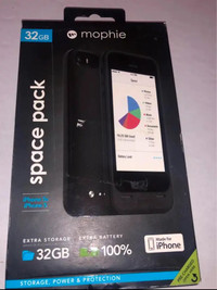Mophie Space Pack Black 32GB Extra Battery Case telephone 5 5S