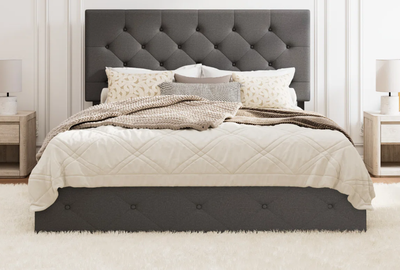 Bed with storage drawers and headboard, View more