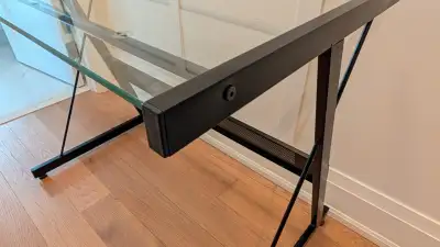 Black metal desk with tempered glass top  24D x 37W x 30H, View more