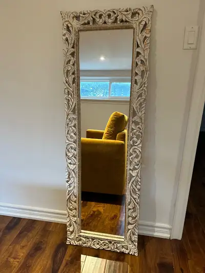 Ornate Carved Wooden Floor Mirror, View more