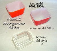 2 Vintage Pyrex colored refrigerator dishes #0501& 501B, old lid