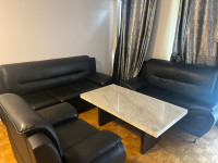 3 piece black leather sofa set
