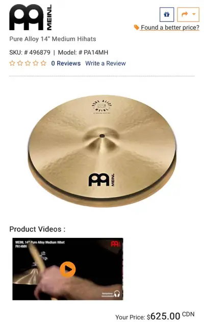 Meinl Pure Alloy Medium Hi Hat 14”, View more