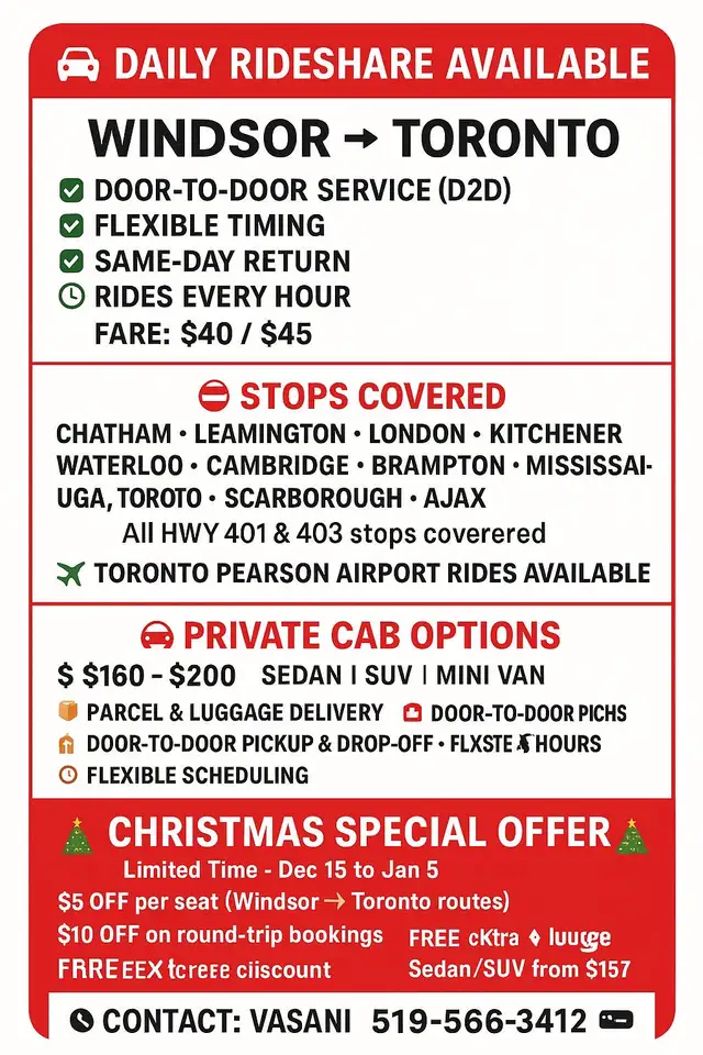 Toronto to Windsor64961231362691121