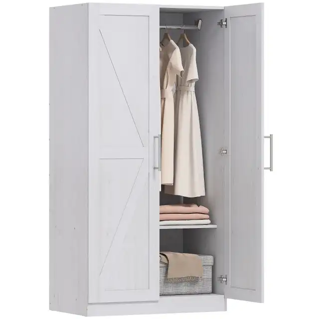Wardrobe Cabinet with Hanging Rod, Anti-Tipping and 2 Barn Doors in Dressers & Wardrobes in Markham / York Region - Image 11