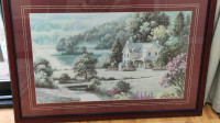 Vintage Framed landscape print Wall hanging 38.5"×26.5"