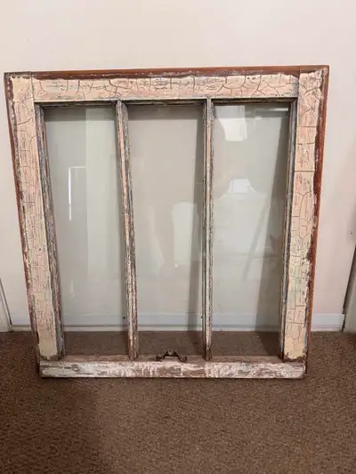 Single pane glass. Great for wall hanging. Rustic finish with closing latch. 22 1/8 w. 23 1/4 h. 1 3...
