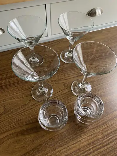 4 Large Martini Glasses & 2 Heavy Glass Candle Holders, View more