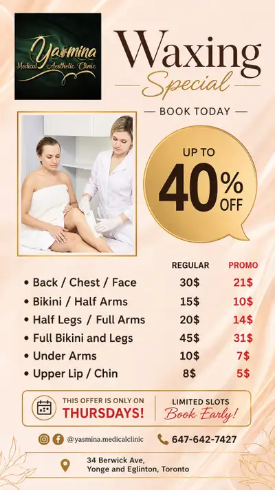 Up to40% off on Professional Waxing Services in Yonge & Eglinton, View more