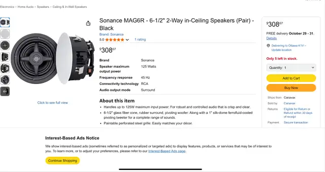 Sonance MAG6R - 6-1/2" 2-Way in-Ceiling Speakers (Pair) - Black in General Electronics in Gatineau - Image 2
