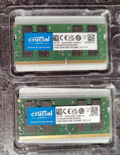 2x16GB DDR4 2666 SODIM Tested in good working condition. Price is not negotiable and won't respond t...