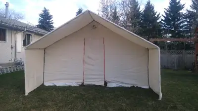 This is a brand new 12x14 wall tent, it comes with a 6ft porch and full 1 1/2 inch aluminum frame. T...