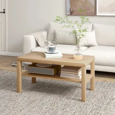2 Tier Coffee Table with Storage Shelf, Rectangular Center Table, View more