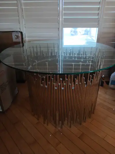 Round Glass Top Dining Table with Unique Base, View more