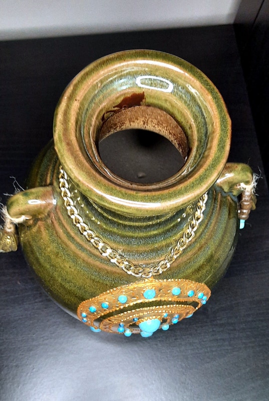 Large Rustic Green Distressed Ceramic Decorative Vase & Beads Home Décor & Accents Oakville