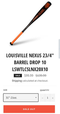 Louisville Nexus baseball bat 31/21