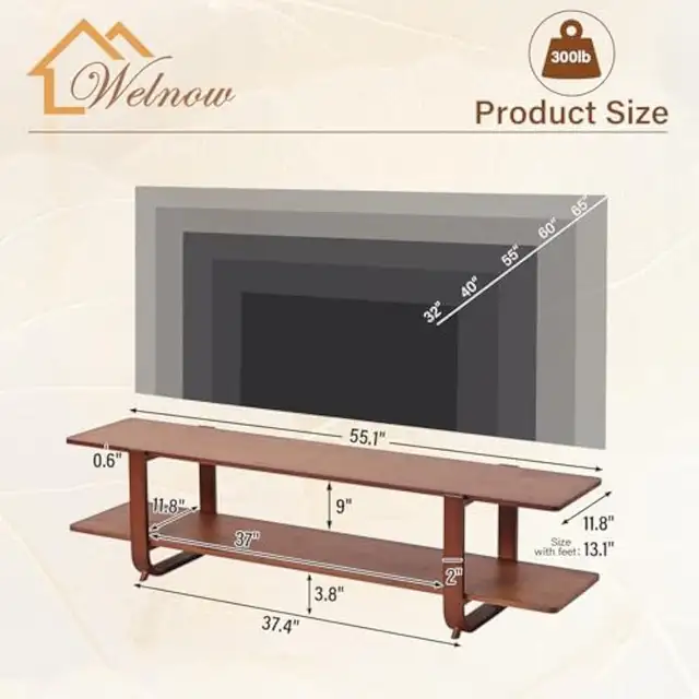 New Welnow Bamboo TV Stand for Up to 65 Inch in TVs in City of Toronto - Image 4